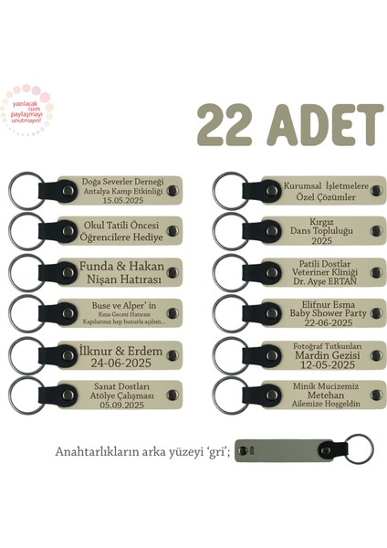 Sütlü Kahve & Gri, Tarih Bölümü Öğrencilerine Anlamlı Hatıra, 22'li Set, İsim Yazılı Anahtarlık