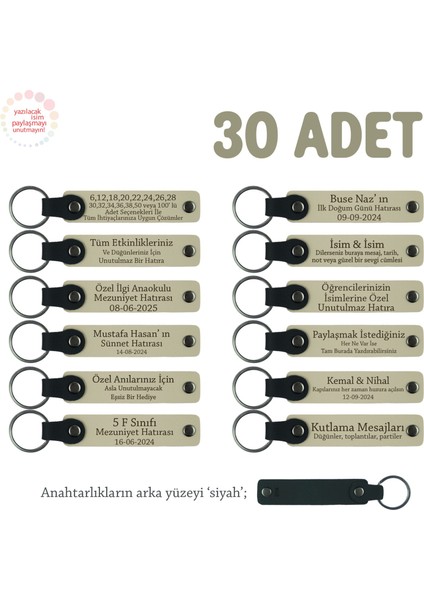Sütlü Kahve & Siyah, Annelere Özel Tüm Kutlamalar Için Isim ve Mesaj Yazılabilen 30' Lu Anahtarlık
