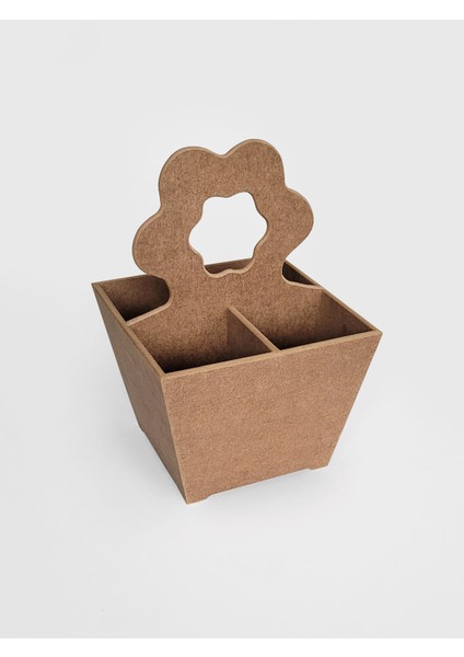 Ahşap, Ham Mdf, Boyanabilir 4 Bölmeli Papatya Kaşıklık, Çiçeklik, Kalemlik