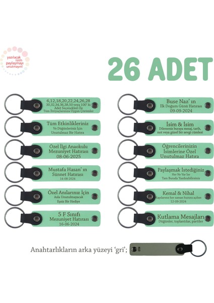 Açık Yeşil & Gri, Öğretmeninden Mesajlı Karne Anı Anahtarlık 26’lı Set, Tüm Sınıfa Özel