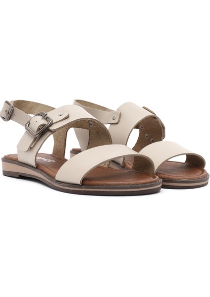 Kadın Krem Tokalı Deri Bodrum Sandalet 25sfd333418 modelleri