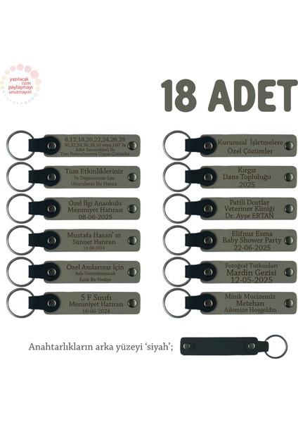 Kül Gri & Siyah, Müstakbel Damada Özel Kutlamalar İçin İsim Yazılan 18' li Hatıra Anahtarlık