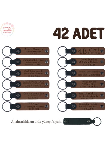 Açık Kahverengi & Siyah, Dernekler İçin Üzerinde İsim Ve Mesaj Yazılabilen 42' li Anahtarlık Seti