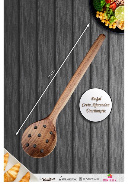 Doğal Ceviz Ağacı Ahşap Tahta Kaşık Spatula Seti Ağaç Kaşık (3 Lü Set) Mnt4