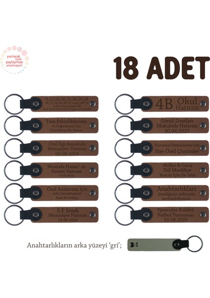 Açık Kahverengi & Gri, Müstakbel Damada Özel Kutlamalar İçin İsim Yazılan 18' li Hatıra Anahtarlık