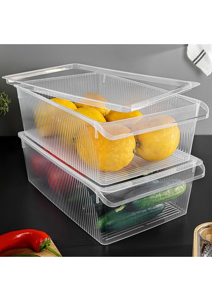 2 Adet Kapaklı Saklama Kabı - Organizer Düzenleyici Meyve Sebze Erzak Kabı Saklama Kutusu 6 Litre