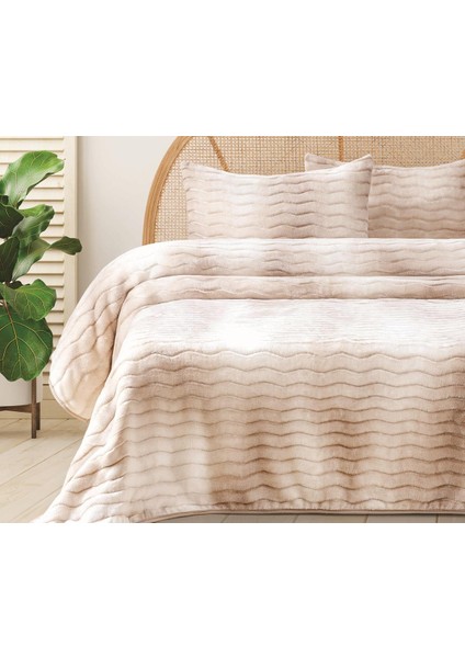 Dream Home Çift Kişilik Yumuşak Polar Battaniye Set Krem 220*240