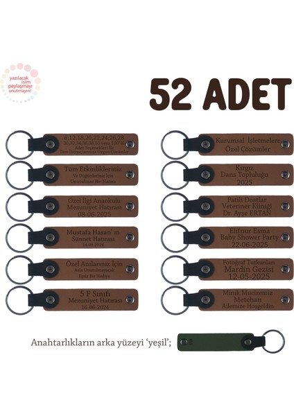 Kahverengi & Yeşil, Doğum Günü Partisi İçin İsimli Anahtarlık 52’li Takım, Herkese Hediyelik Anı Set