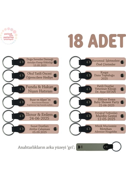 Yavruağzı & Gri, Anaokulu İçin İsim Yazılı Karne Hatırası Anahtarlık 18’li Set, Öğrencilere Özel Anı