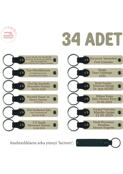Sütlü Kahve & Lacivert, Sevgiliye Doğum Günü Hediyesi, Kişiye Özel İsimli Anahtarlık 34' lü Set