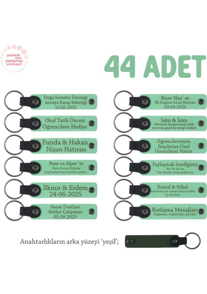 Açık Yeşil, Doğum Günü Misafirlerine Kişiselleştirilmiş Anahtarlık 44’lü Set, Özel Hediyelik