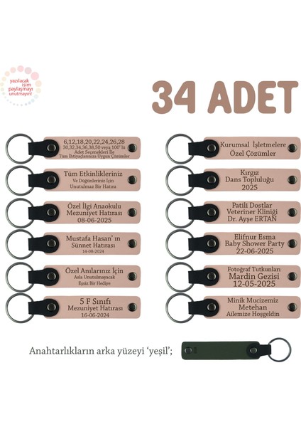 YavruAğzı & Yeşil, Hoş Geldin Bebek İçin Mesajlı Anahtarlık 34’lü Set, Tüm Konuklarınıza Özel Hediye