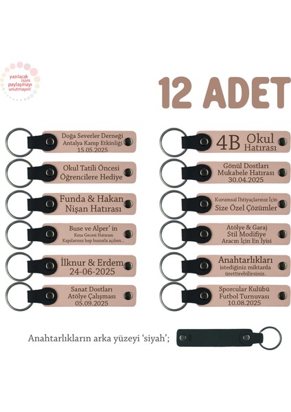 Yavru Ağzı & Siyah, Sınıf Annelerinden Öğrencilere Hediyelik Hatıra, 12'li İsme Özel Anahtarlık Set