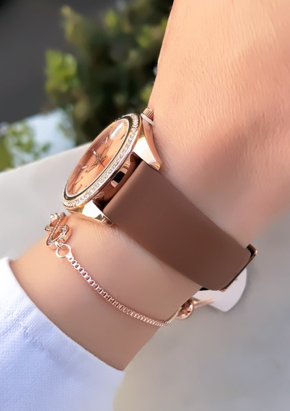 Takvimli Deri Kadın Kol Saati 3 Atm Su Geçirmezlik Bileklik Hediyeli modelleri