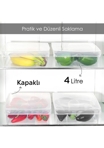 4 Adet Kapaklı Dolap Içi Buzdolabı Düzenleyici - Buzdolabı Organizer Meyve Sebze Saklama Kabı 4 Lt fiyatları