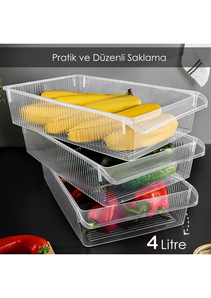 3 Adet Dolap Içi Buzdolabı Düzenleyici - Buzdolabı Organizer Sepet Meyve Sebze Saklama Kabı 4 Litre fiyatları