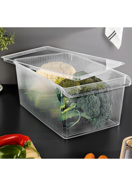 1 Adet Kapaklı Dolap Içi Buzdolabı Düzenleyici - Mega Boy Organizer Meyve Sebze Saklama Kabı 8 Lt