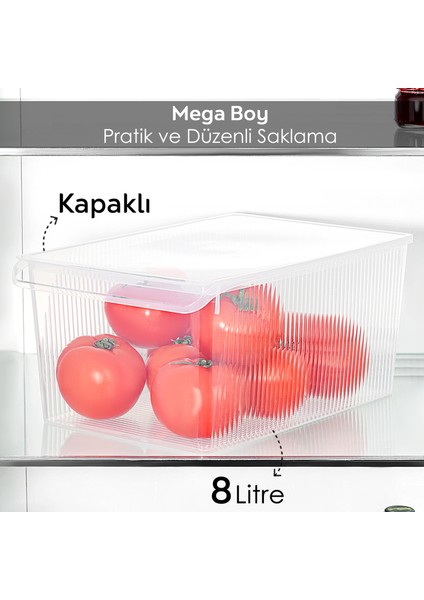 1 Adet Kapaklı Dolap Içi Buzdolabı Düzenleyici - Mega Boy Organizer Meyve Sebze Saklama Kabı 8 Lt fiyatları