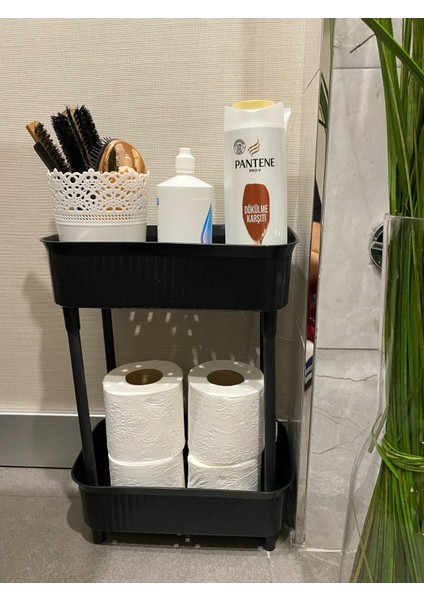 2 Katlı Plastik Organizer , Banyo Mutfak Dolap Içi Düzenleyici , SİYAH