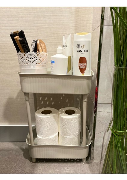 2 Katlı Plastik Organizer , Banyo Mutfak Dolap Içi Düzenleyici ,BEJ