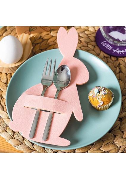 6'lı Tavşanlı Keçe Kaşıklık 10X18CM - Pembe