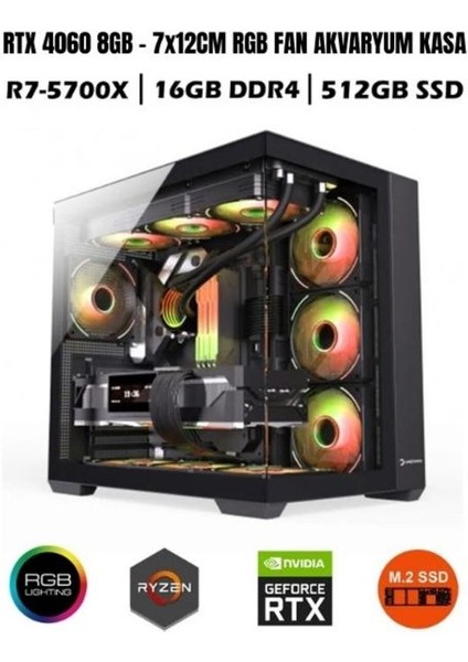 RMT1604 Ryzen 7 5700X 16GB Ram 512GB M.2 Nvme SSD 8gb RTX4060 Sıvı Soğutmalı Oyuncu Bilgisayarı