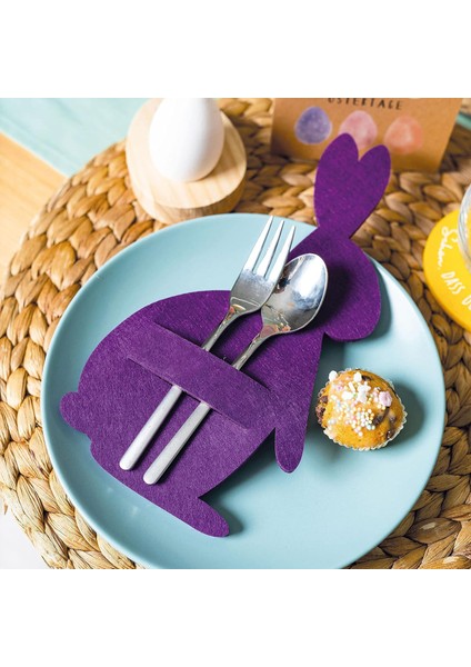 6'lı Tavşanlı Keçe Kaşıklık 10X18CM - Mor