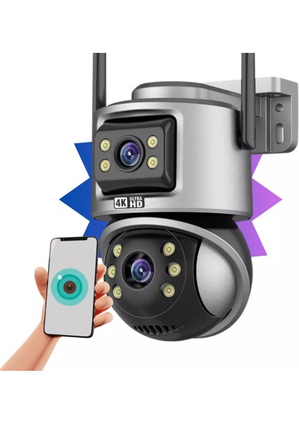 Ip Wıfı Kablosuz Kamera Dış Mekan Cctv Ptz Akıllı Ev Güvenlik Ir Kamera Çift Lens Hd