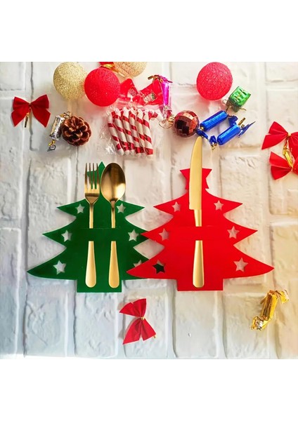 12'li Yılbaşı Ağacı Keçe Kaşıklık 19X21CM - Kırmızı