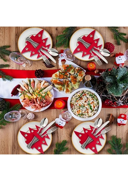 12'li Yılbaşı Ağacı Keçe Kaşıklık 19X21CM - Kırmızı fiyatları