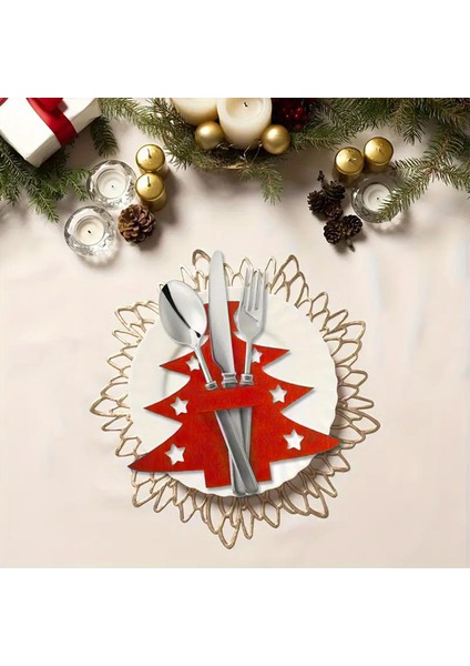 12'li Yılbaşı Ağacı Keçe Kaşıklık 19X21CM - Kırmızı modelleri