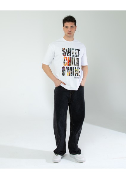 Oversıze Unisex Baskılı T-Shırt Guns N' roses Whıte