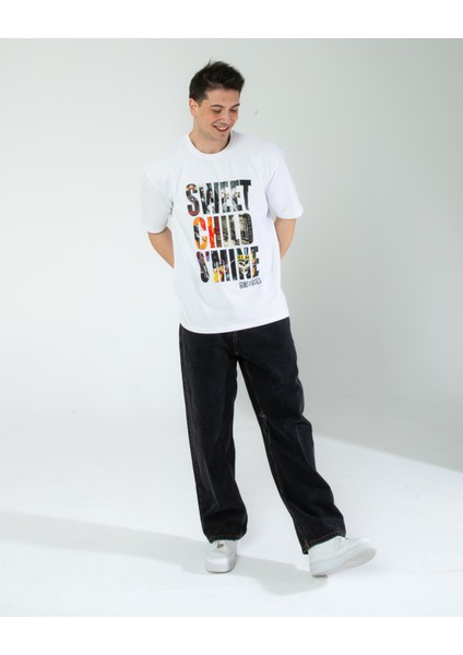 Oversıze Unisex Baskılı T-Shırt Guns N' roses Whıte fiyatları