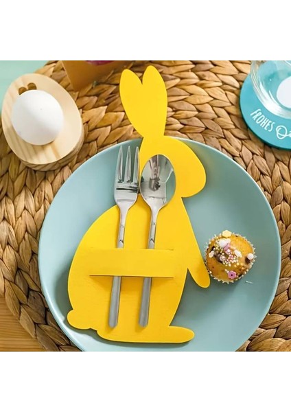 6'lı Tavşanlı Keçe Kaşıklık 10X18CM - Sarı