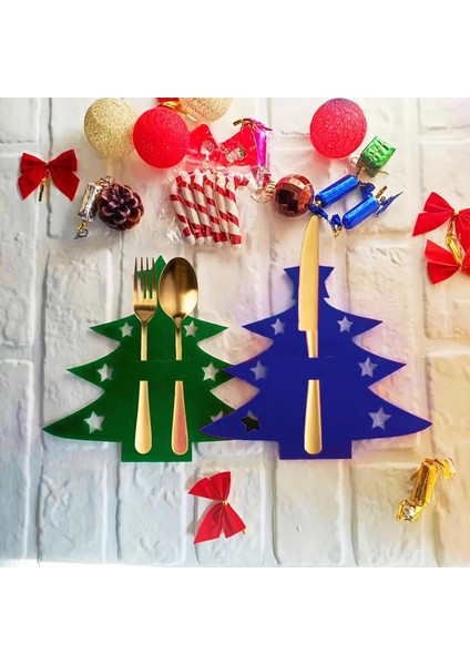 12'li Yılbaşı Ağacı Keçe Kaşıklık 19X21CM - Mavi