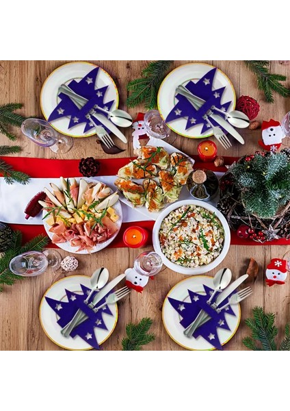 12'li Yılbaşı Ağacı Keçe Kaşıklık 19X21CM - Mavi fiyatları