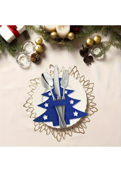 12'li Yılbaşı Ağacı Keçe Kaşıklık 19X21CM - Mavi modelleri