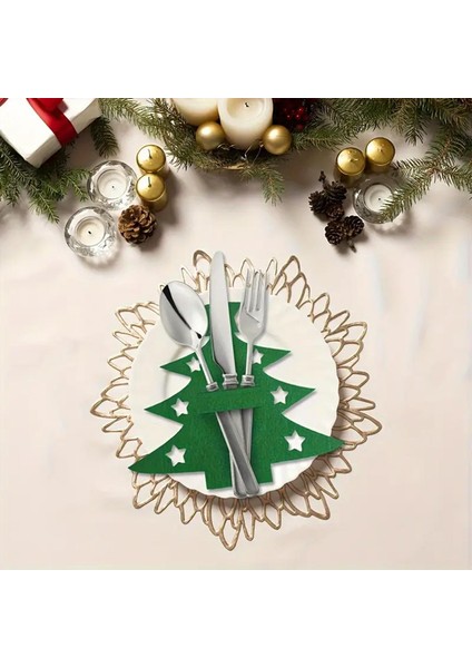 12'li Yılbaşı Ağacı Keçe Kaşıklık 19X21CM - Yeşil modelleri