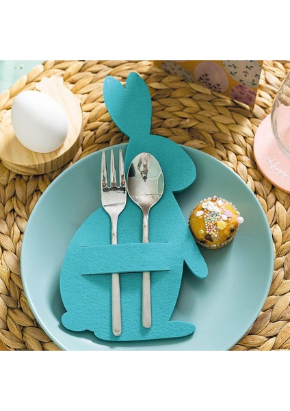 6'lı Tavşanlı Keçe Kaşıklık 10X18CM - Mavi