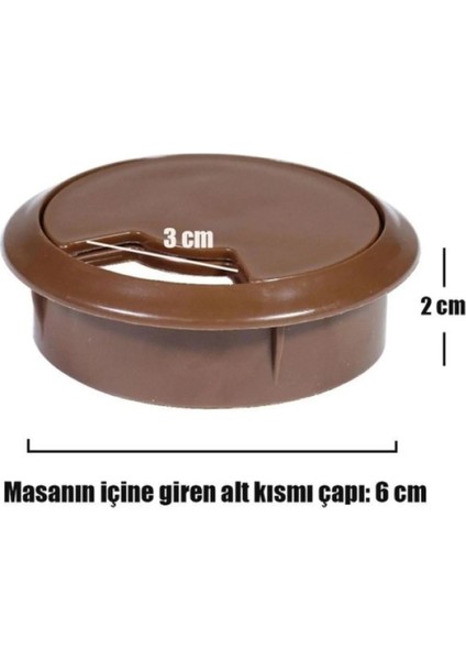 Masa Üstü Kablo Kanalı Deliği Kapağı Kahve Masa Kapağı 6 cm (5 Adet)