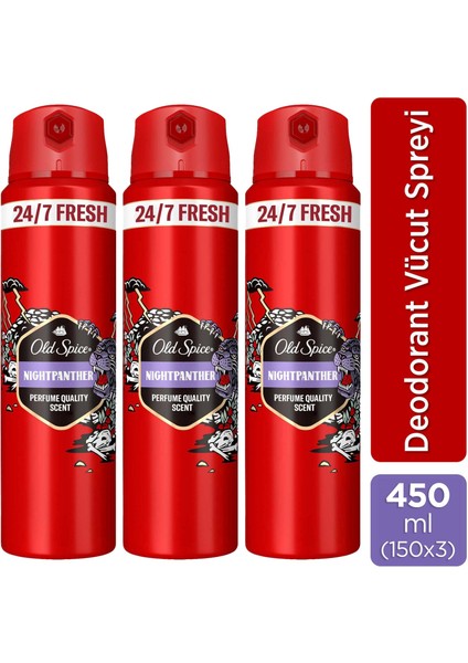 Night Panther Erkek Sprey Vücut Deodorantı 150 ml x 3 Adet