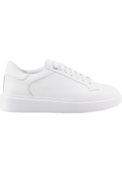 Beyaz Deri Bağcıklı Günlük Sneaker Ayakkabı