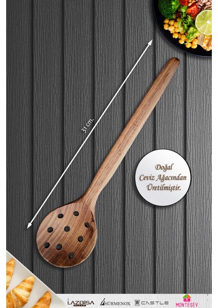 Doğal Ceviz Ağacı Ahşap Tahta Kaşık Spatula Seti Ağaç Kaşık (3 Lü Set) Mnt8