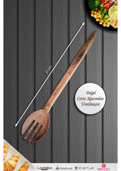Doğal Ceviz Ağacı Ahşap Tahta Kaşık Spatula Seti Ağaç Kaşık (3 Lü Set) Mnt8