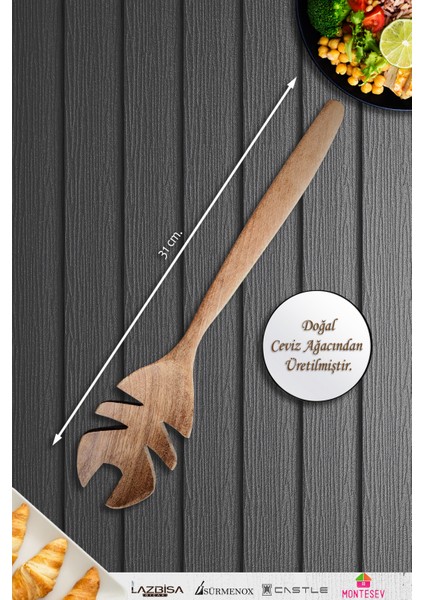 Doğal Ceviz Ağacı Ahşap Tahta Kaşık Spatula Seti Ağaç Kaşık (3 Lü Set) Mnt8