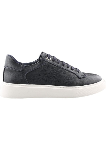 Lacivert Deri Bağcıklı Günlük Sneaker Ayakkabı