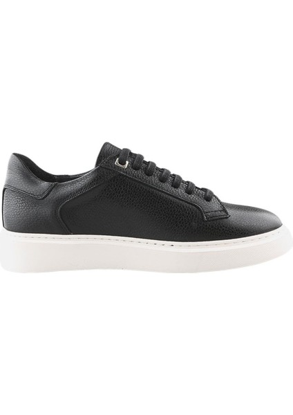 Siyah Beyaz Deri Bağcıklı Günlük Sneaker Ayakkabı