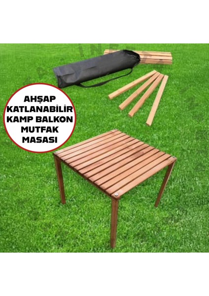 60X60X50 cm Kamp Masası, Katlanabilir, Çantalı, Bahçe Balkon Plaj Piknik Masası -Mutfak Masası