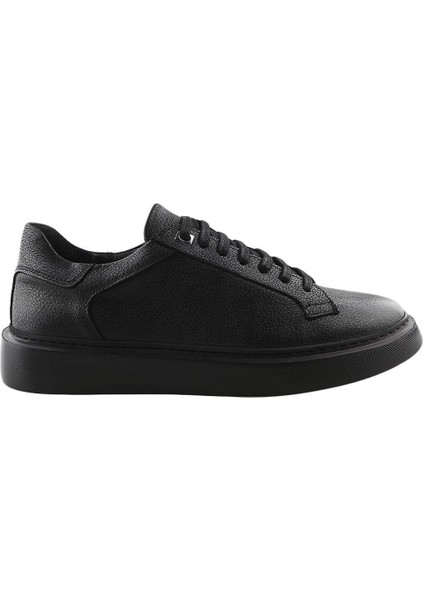Siyah Deri Bağcıklı Günlük Sneaker Ayakkabı