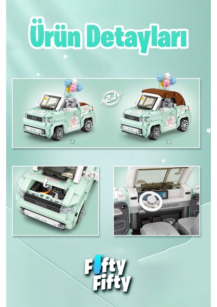 LOZ Car Model Serisi Turkuaz Cabrio Araba 779 Parça Oyuncak Yapım Seti FFLZ-1132
